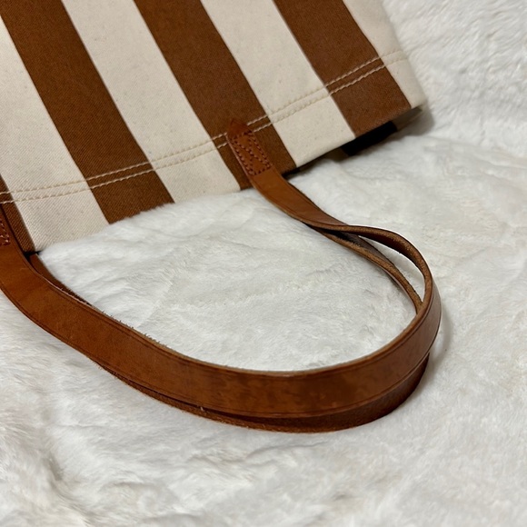 🔥🔥🔥Madewell Stripe Leather Canvas Large Tote Shoulder Bag - Picture 6 of 15